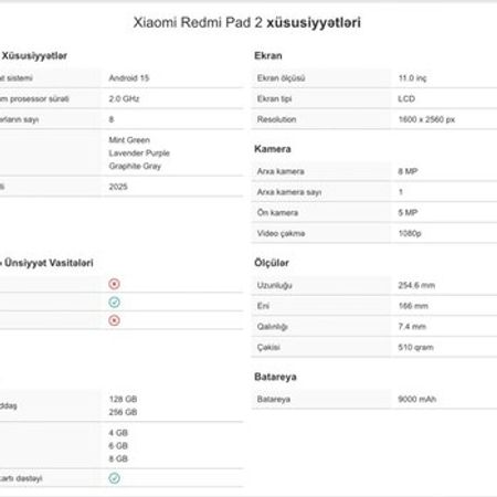 Planşet Xiaomi Redmi Pad 2 8 RAM 256 GB – Bakı – ucuztap.az