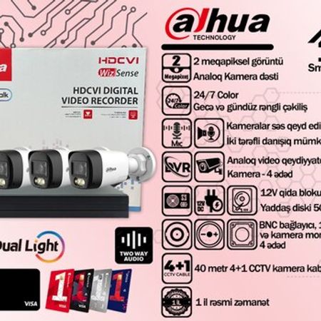 Dahua iki tərəfli danışıq analoq dördlük kamera dəsti – Təhlükəsizlik avadanlığı – ucuztap.az