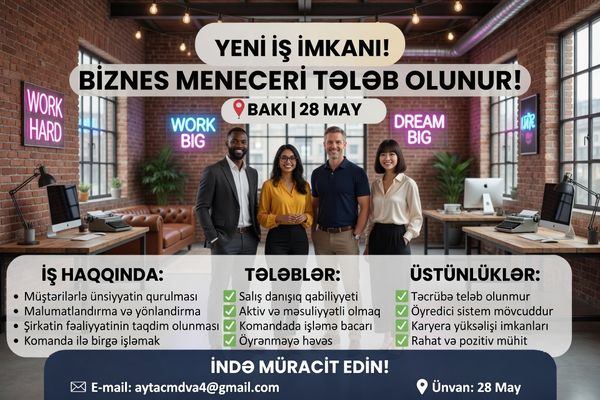 Biznes meneceri tələb olunur – Bakı – ucuztap.az
