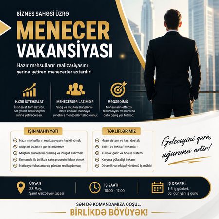 Menecer vakansiyası (biznes imkanı) – Bakı – ucuztap.az
