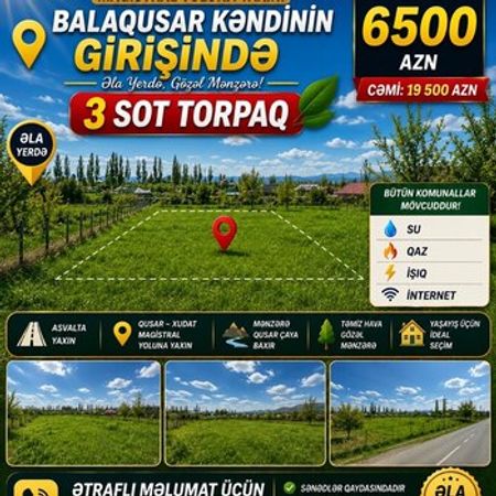 3 Sot torpaq sahəsi, Qusar r. – Qusar – ucuztap.az