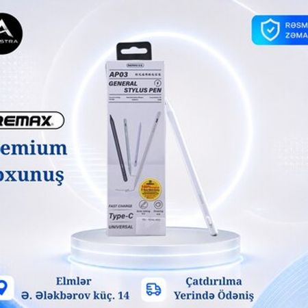 Remax Fast Charging Stylus Pen AP03 White | Universal Stylus Pen – Bakı – ucuztap.az