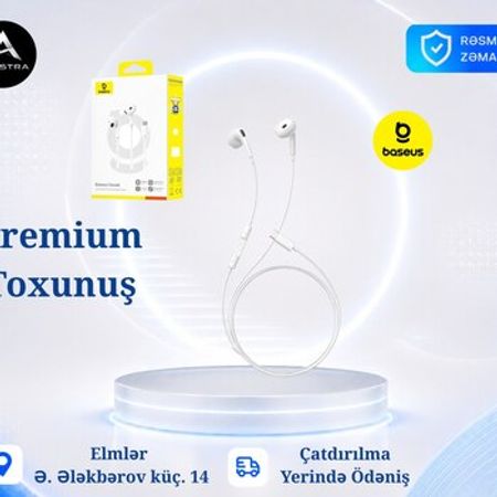 Baseus Encok CZ19 Type-C Wired Earphones Moon White | USB-C – Bakı – ucuztap.az