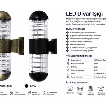 Silindir LED xarici divar işığı – Ev və bağ üçün işiqlandırma – ucuztap.az
