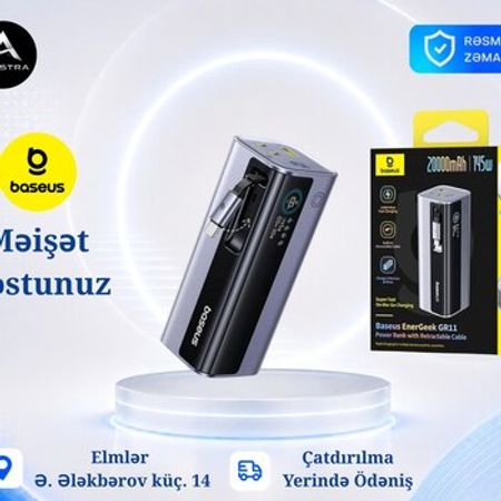 Baseus EnerGeek GR11 Power bank 20000mAh 145W Fast Charge | Retractable Cable – Telefonlar – ucuztap.az