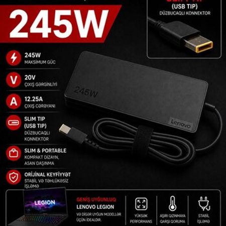 Lenovo noutbuk adapteri – 245W (Slim Tip konnektor, GX21T87698) – Kompüter aksesuarları – ucuztap.az