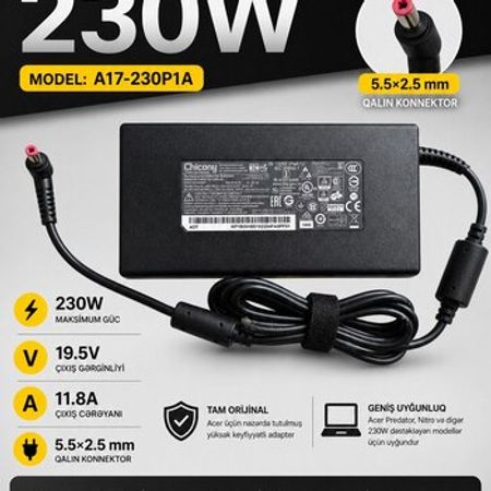 Acer noutbuk adapteri 230W (5.5×2.5 mm qalın konnektor, A17-230P1A) – Kompüter aksesuarları – ucuztap.az
