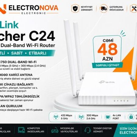TP-Link Archer C24 AC750 Dual-Band Wi-Fi Router – Sürətli və stabil internet! – Bakı – ucuztap.az