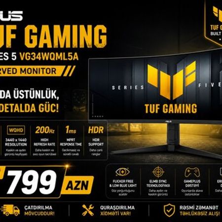 ASUS TUF Gaming Series 5 VG34WQML5A Curved Monitor – Bakı – ucuztap.az