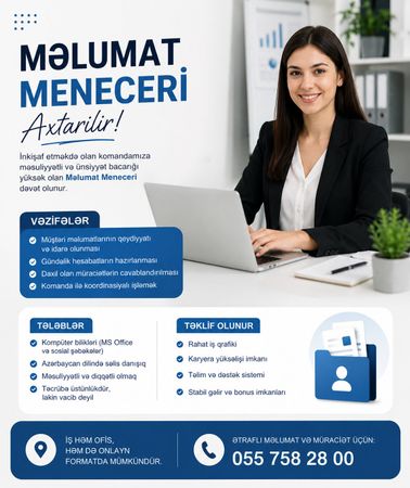 Məlumat Meneceri̇ Axtarilir – Bakı – ucuztap.az