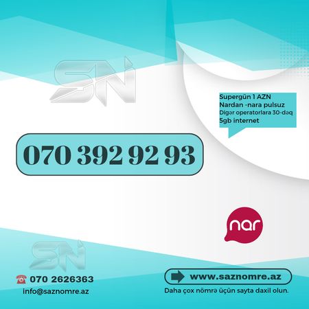 Nar nömrə – (070) 392-92-93 – Abşeron – ucuztap.az