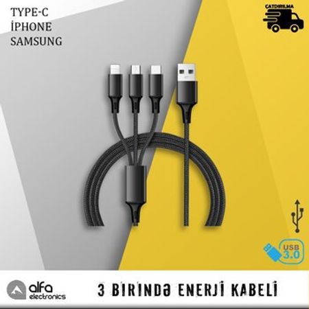 3 Başlıqlı şarj kabeli – Kompüter aksesuarları – ucuztap.az