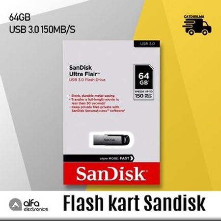 Flaş kart SanDisk 64GB USB 3.0 Ultra Flair – Kompüter aksesuarları – ucuztap.az