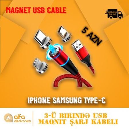 Maqnit USB kabel Apple iPhone, Samsung – Telefonlar – ucuztap.az