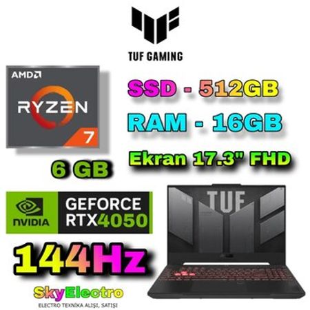 Asus TUF Gaming FA707NUG Ryzen 7445HS, RTX 4050 6GB, SSD 512GB, RAM 16GB, 17.3 – Noutbuklar və Netbuklar – ucuztap.az