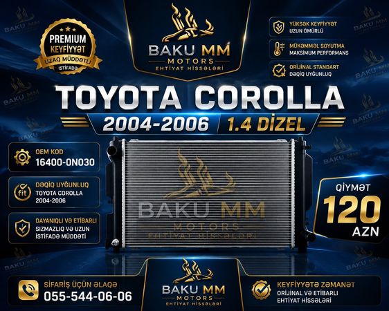 Toyota Corolla 1.4 Dizel Radiator 16400-0N030 – Orijinal – Bakı – ucuztap.az