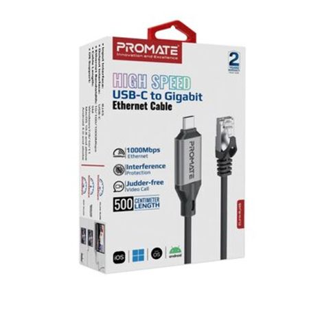Promate CLink-RJ45 High-Speed USB-C to RJ45 Gigabit Ethernet Cable 5M – Kompüter aksesuarları – ucuztap.az