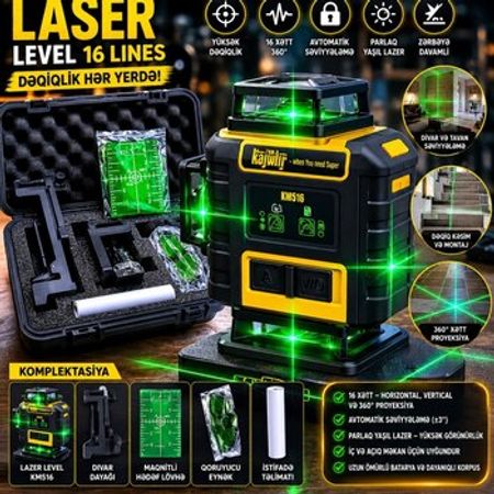 Lazer səviyyə aparatı 16 xətli yaşıl – Təmir və tikinti – ucuztap.az