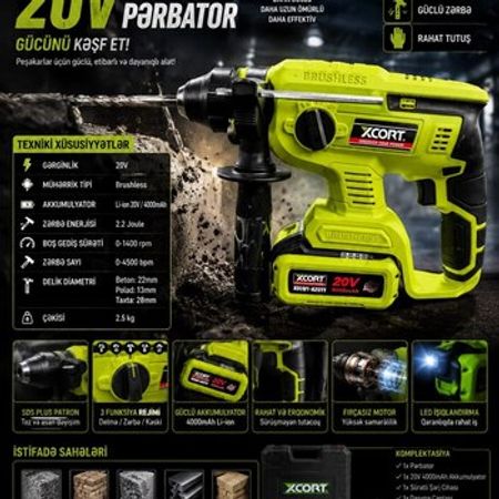 Akkumulyatorlu perforator XCORT 20V – Təmir və tikinti – ucuztap.az