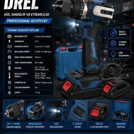 Akkumulyatorlu drel Brushless – Təmir və tikinti – ucuztap.az