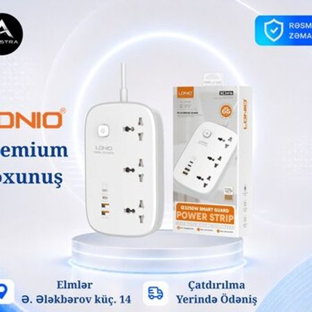 LDNIO SC3416 GaN Power Strip | 3 AC + 4 USB | 65W Fast Charge – Şəbəkə avadanlıqları – ucuztap.az