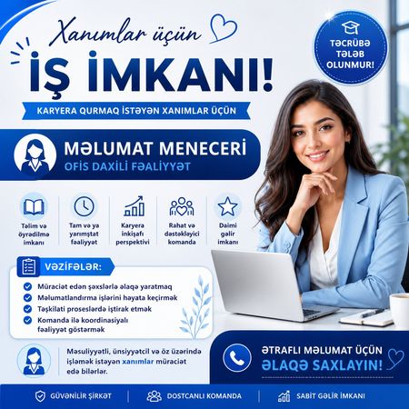 Xanımlar Üçün İş İmkanı – İş təklif edirəm – ucuztap.az