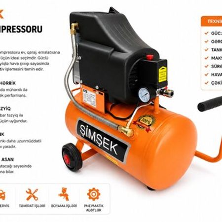 ŞİMŞƏK 24L Hava Kompressoru 2.5 HP – 8 Bar Gücündə Peşəkar Kompressor – Bakı – ucuztap.az