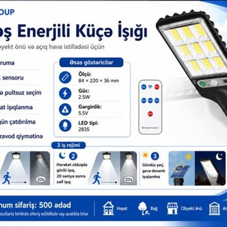 Günəş Enerjili Küçə və Həyət İşığı | Solar LED Lampa – Bakı – ucuztap.az