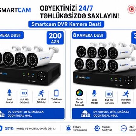 Smartcam DVR Kamera Dəsti – 4 və 8 Kameralı Komplektlər – Təhlükəsizlik avadanlığı – ucuztap.az
