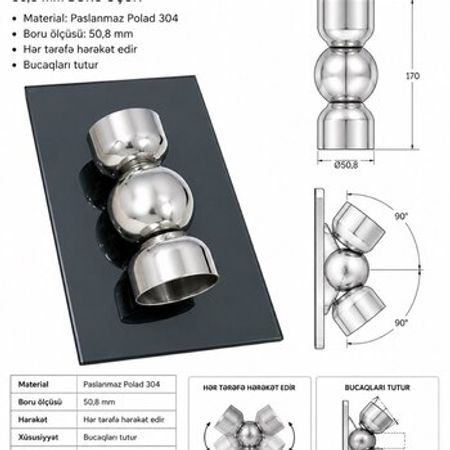 Şarlı dirsək – 50.8 mm boru üçün paslanmaz polad – Bakı – ucuztap.az