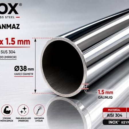Paslanmaz polad boru Ø38 × 1.5 mm – Təmir və tikinti – ucuztap.az
