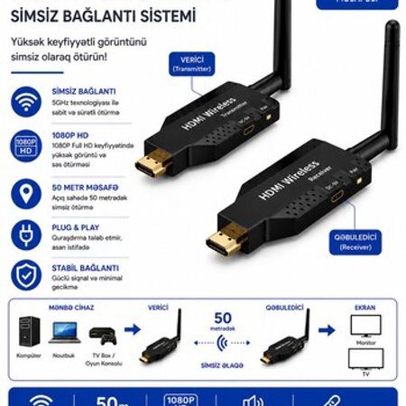 Wireless HDMI ötürücü 50 metr – Bakı – ucuztap.az