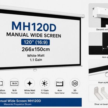 Manual Wide Screen MH120D mexaniki proyektor ekranı 266x150 sm – Audio və video – ucuztap.az