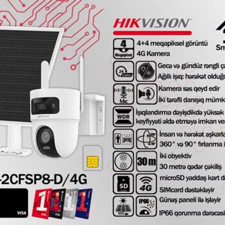 Hikvision iki linzalı fırlanan günəş panelli 4G kamera DS-2CFSP8-D/4G – Bakı – ucuztap.az