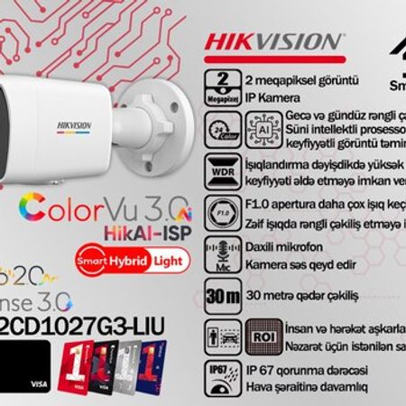 Hikvision ColorVu 3.0 2MP IP videomüşahidə kamerası DS-2CD1027G3-LIU – Bakı – ucuztap.az