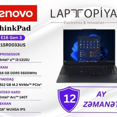 Lenovo ThinkPad E16 Gen 3 21SR0033US – Noutbuklar və Netbuklar – ucuztap.az