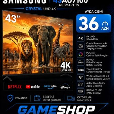 Smart televizor Samsung 43AU7100 4K – Bakı – ucuztap.az