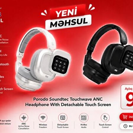 Porodo Soundtec Touchwave ANC Headphone With Detachable Touch Screen – Audio və video – ucuztap.az