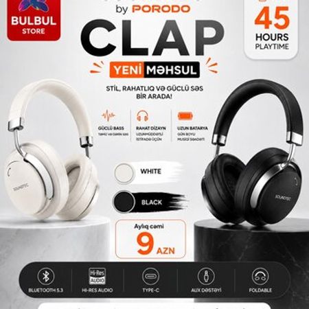 Porodo Soundtec Clap ANC Wireless Headphone – Bakı – ucuztap.az