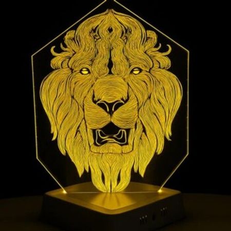 Masaüstü lampa 3D Akril Aslan, Sarı, 20x30 sm – Ev və bağ üçün işiqlandırma – ucuztap.az