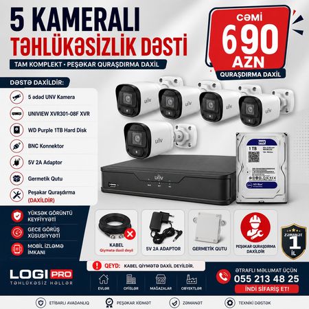 🔒 5 Kameralı Təhlükəsizlik Dəsti – Cəmi ✅ – Bakı – ucuztap.az