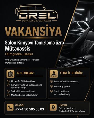 Kimyəvi təmizlənməsi üzrə mütəxəssis – İş təklif edirəm – Bakı – ucuztap.az
