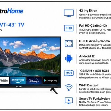 Televizor VOLTAM VT-43 Smart TV – Televizor və proektorlar – ucuztap.az