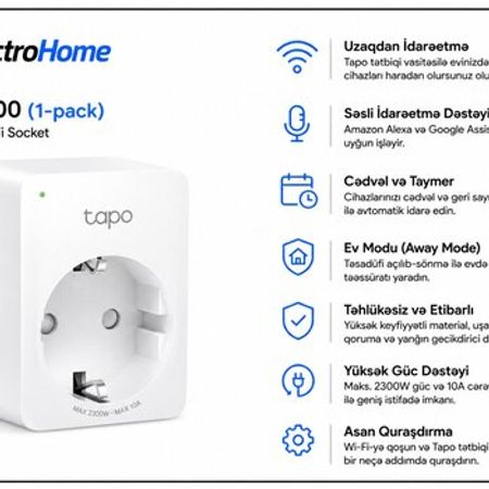 TAPO P100 Mini Smart Wi-Fi Socket – Şəbəkə avadanlıqları – ucuztap.az