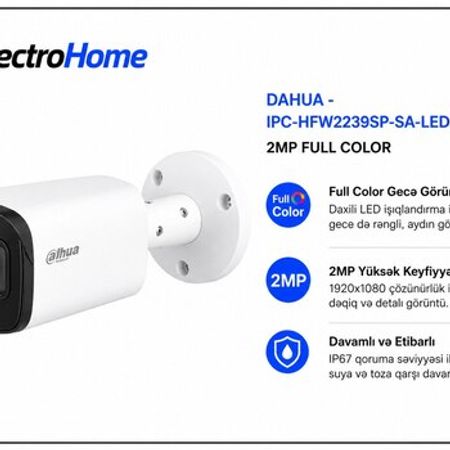 DAHUA IPC-HFW2239SP-SA-LED-S2 (3.6mm) – 2MP Full Color IP Kamera – Təhlükəsizlik avadanlığı – ucuztap.az