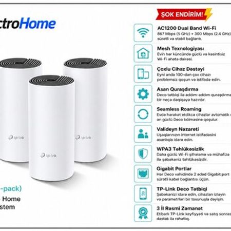 TP-Link Deco E4 (3-Pack) AC1200 Whole Home Mesh Wi-Fi System – Şəbəkə avadanlıqları – ucuztap.az