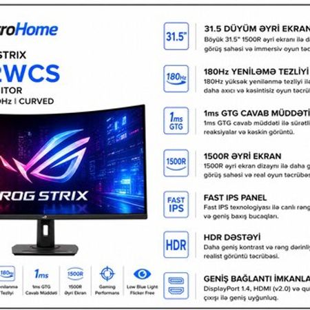 ASUS ROG Strix XG32WCS Curved Gaming monitor – Masaüstü kompüterlər – ucuztap.az