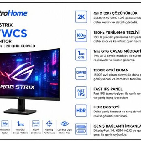 Asus ROG Strix XG27WCS Curved gaming monitor – Masaüstü kompüterlər – ucuztap.az