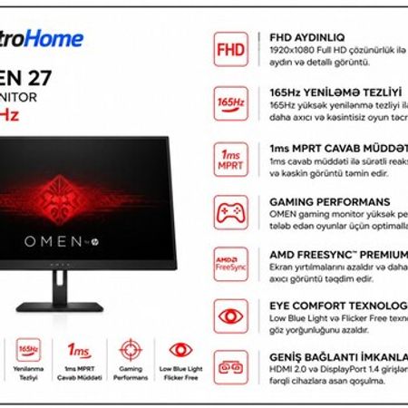 Oyun monitoru HP OMEN 27 FHD 165Hz – Masaüstü kompüterlər – ucuztap.az
