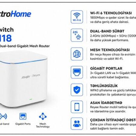 Reyee RG-M18 Wi-Fi 6 Dual-Band Gigabit Mesh Router – Şəbəkə avadanlıqları – ucuztap.az